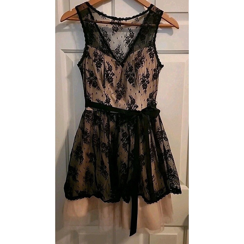 B. Darlin Mini Lacey Dress Juniors 7/8 Black Nude Babydoll 80s Wimsigoth Rock 90